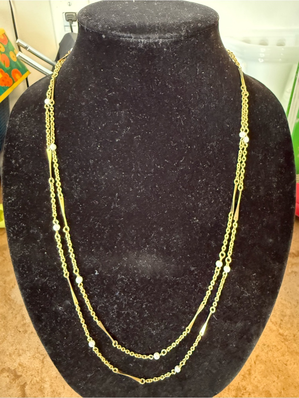 Sarah Coventry Gold-Tone Layered Chain Necklace with Bead Accents
